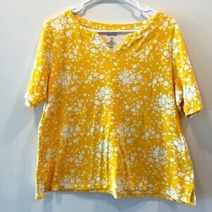 Croft & Barrow Size Petite XL PXL Yellow Floral T Shirt Short Sleeve EUC Fall